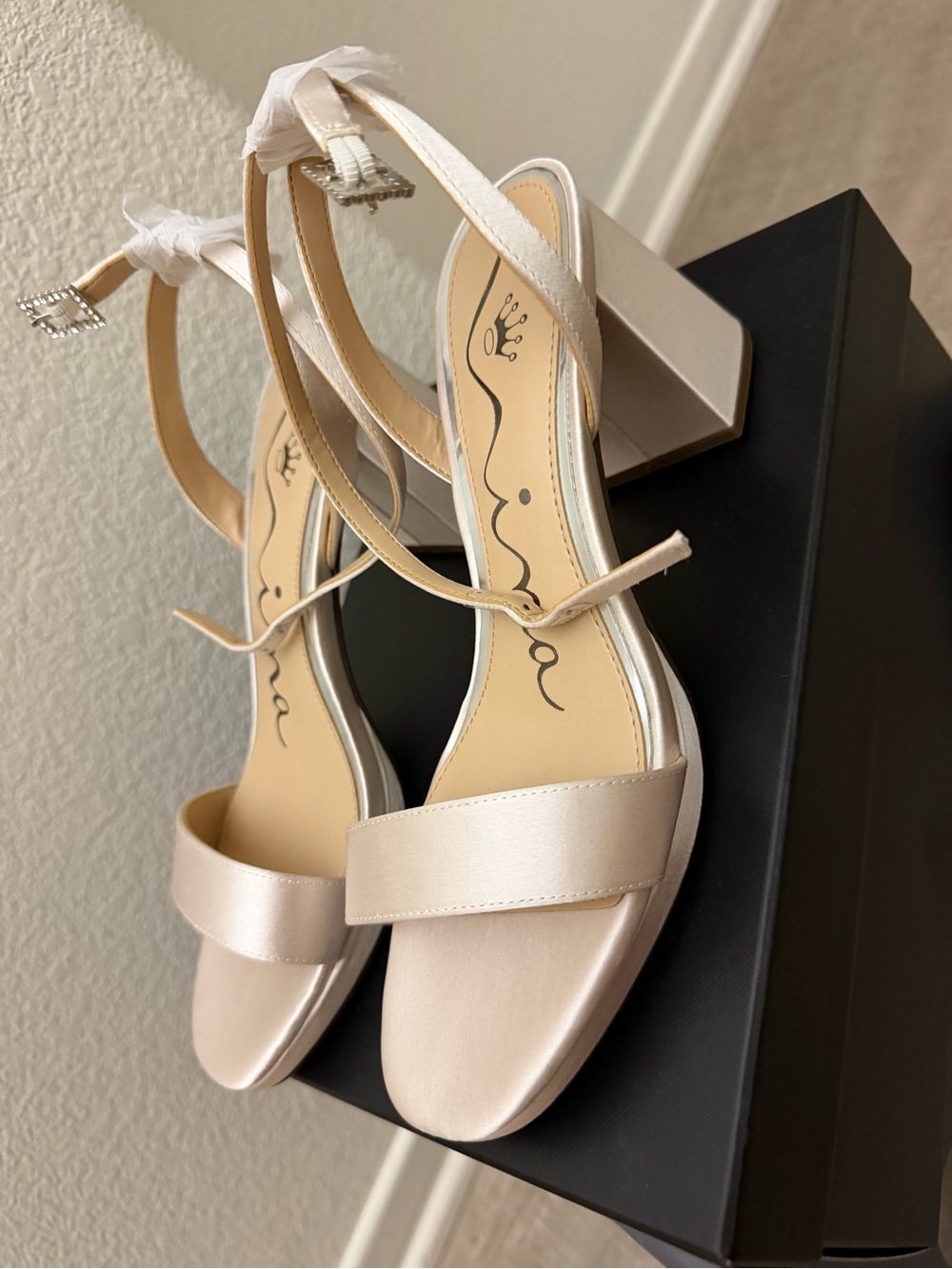 Nina Satin Block Heel Sandals